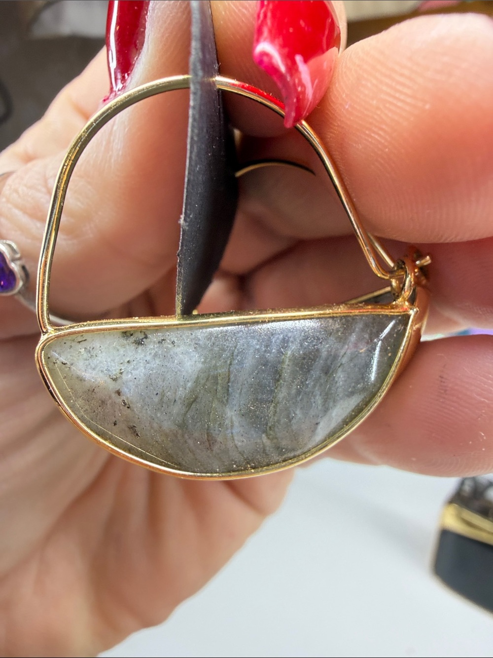 Gold-Tone Labradorite Half-Moon Drop Earrings - Women Jewelry